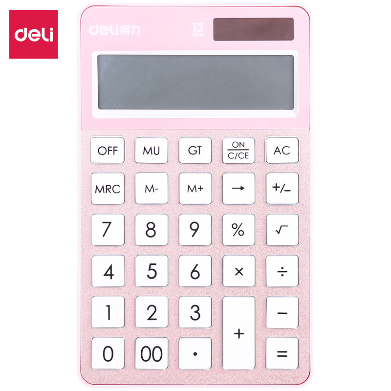 Deli fashion office dual power calculator 12 bit large screen display computer rose gold 1576a