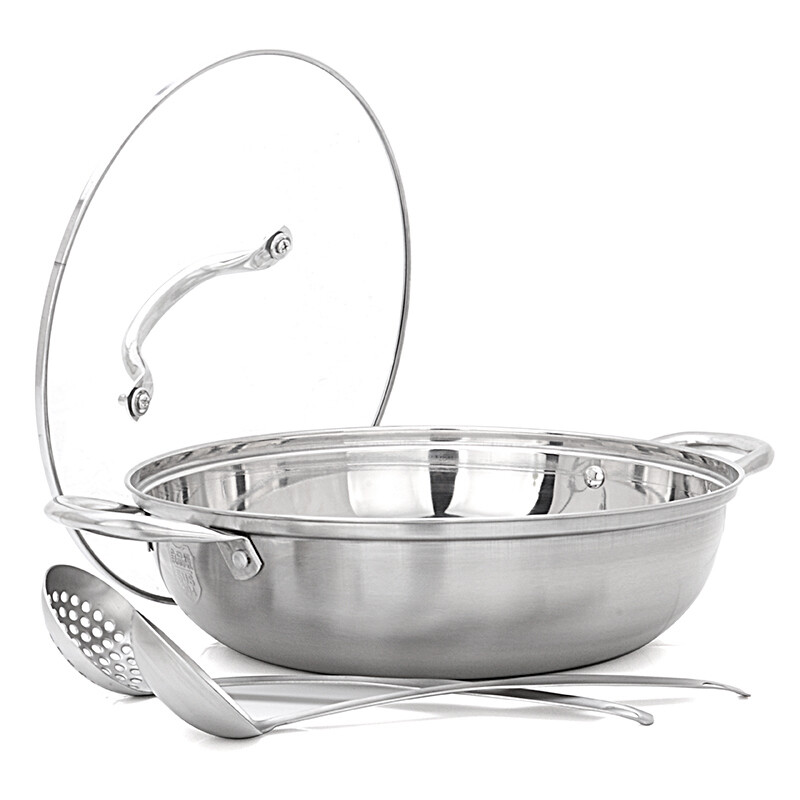 Jirui chubao series 30cm stainless steel soup hot pot glass cover set with 2 hot pot spoons jr3099 soup pot 304 stainless steel multipurpose pot