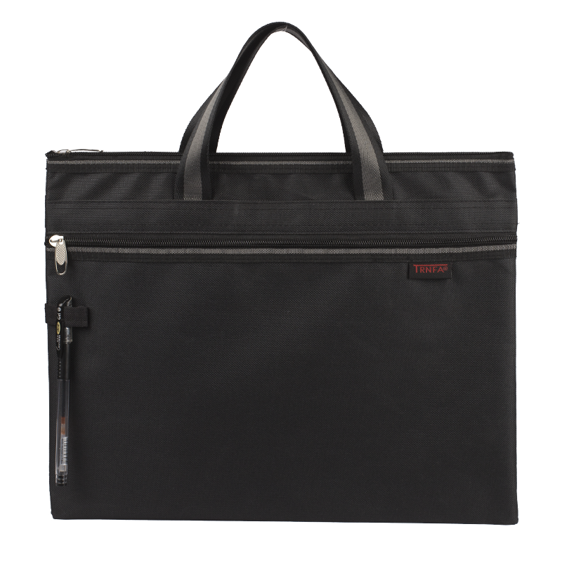Trnfa tn-4005 black document bag / portable canvas briefcase office storage supplies / double zipper bag / information pen insert conference training bag