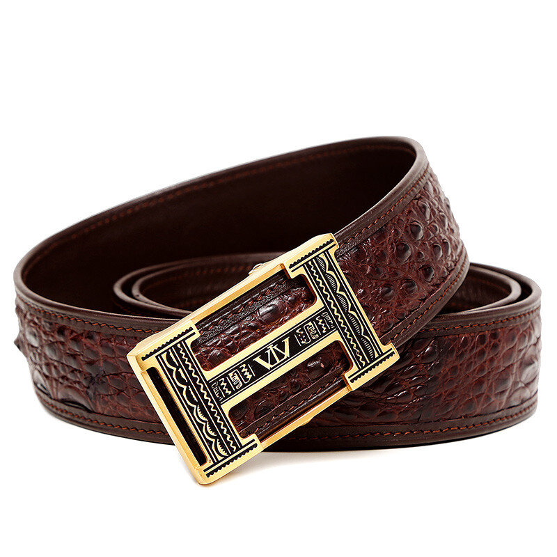 5. V. Brown NEW crocodile leather men's belt fashion trendy men's luxury belt automatic buckle in gift box brown 115