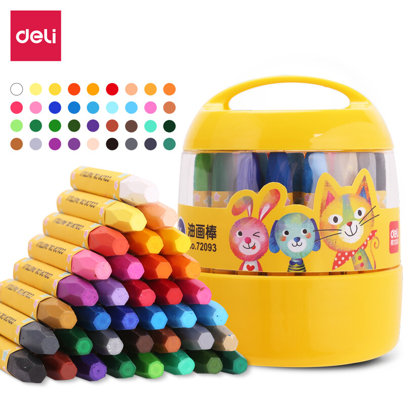 Deli 36 color student hexagonal rod silk sliding oil painting stick children's crayon painting pen 72093
