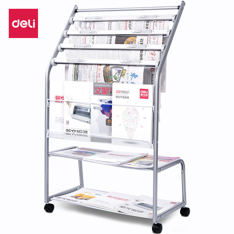 Deli five layer aluminum alloy clip newspaper rack newspaper rack magazine display rack 635 * 350 * 1050mm 9304