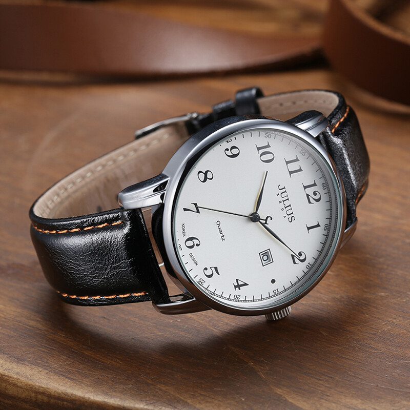 Julius watch men's classic series retro fashion calendar window leisure quartz waterproof student men's watch Black ja-508ma