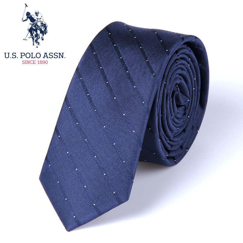 U. S. POLO ASSN silk men's tie 5cm narrow formal dress business groom wedding casual tie gift box sldoo-60003 dark blue stripe