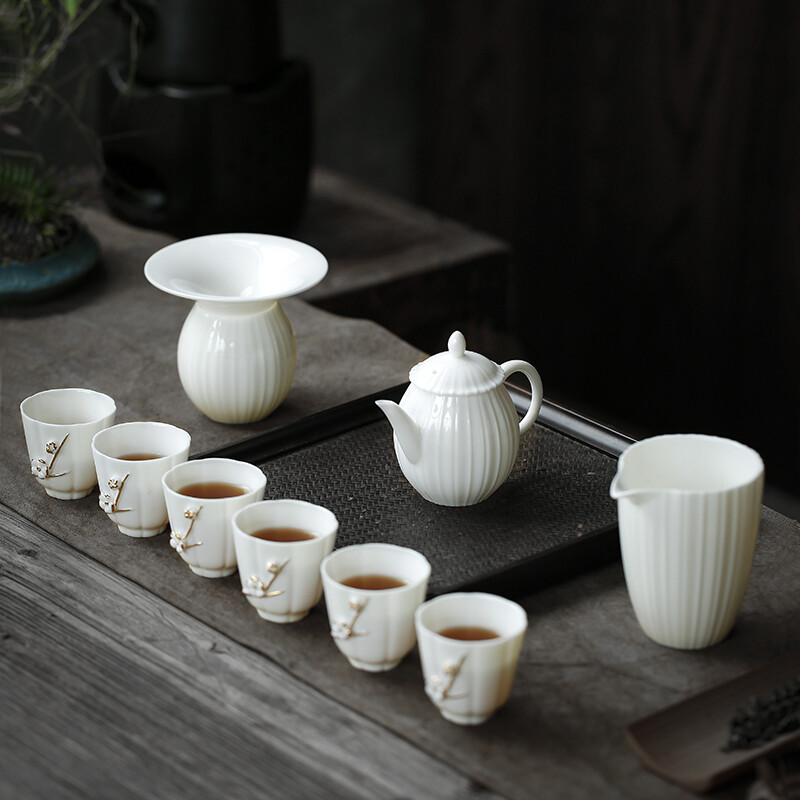 Su Shi ceramics intangible cultural heritage master tea set Chen Deqiang teacher hand painted gold lanolin jade white porcelain poetry teapot teacup Kung Fu tea set gift box