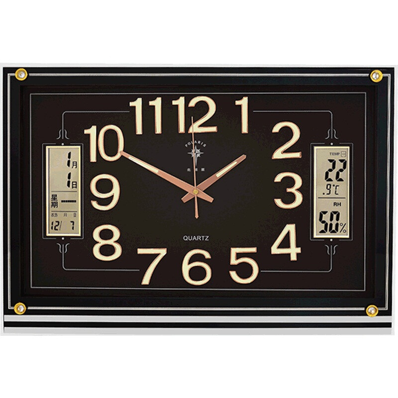 Polaris wall clock living room office perpetual calendar LCD 22 inch fashion creative silent calendar wall clock electronic quartz wall clock 2658t2-2 black and night light double calendar