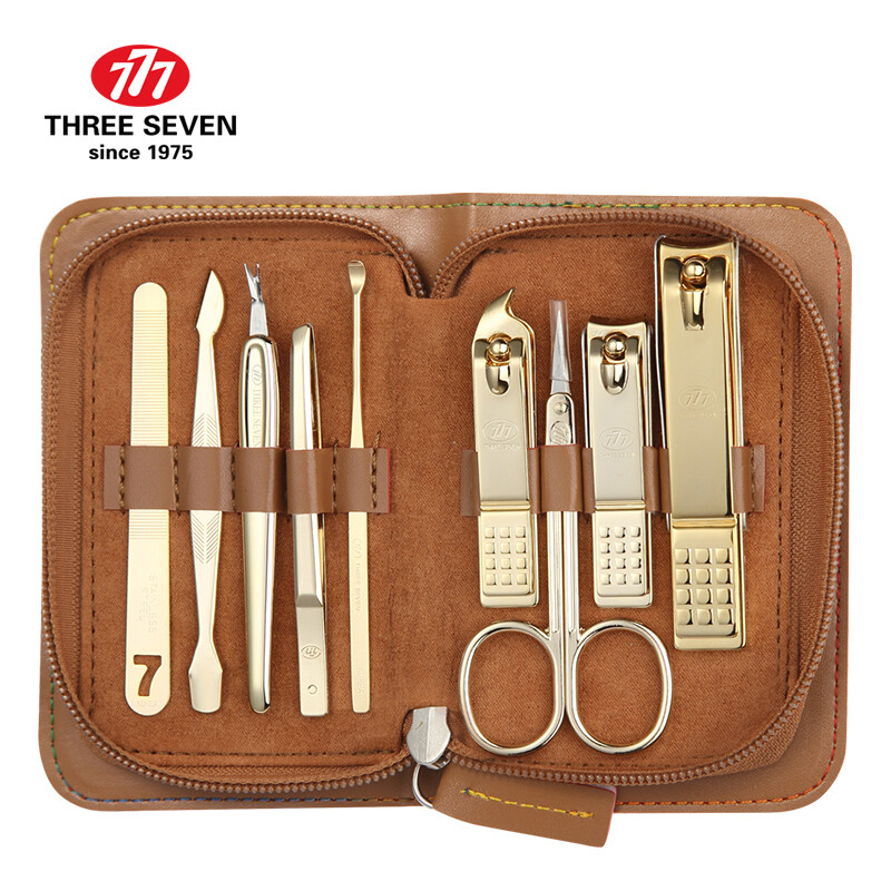 777 (three seven) Nail Clipper Set Nail Clipper repair combination 9-piece set nts-8001g Brown imported