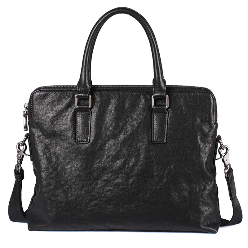Babin men's Bag Mini briefcase top layer plant mixed leather handbag business leisure messenger bag fashion small men's bag pb022 black