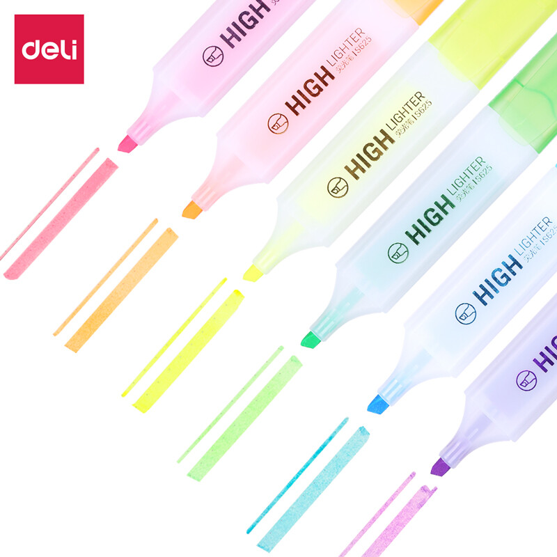 Deli 6-color fluorescent pen, key and eye-catching pen, water-based color hand tent marker, 6 pcs / bag