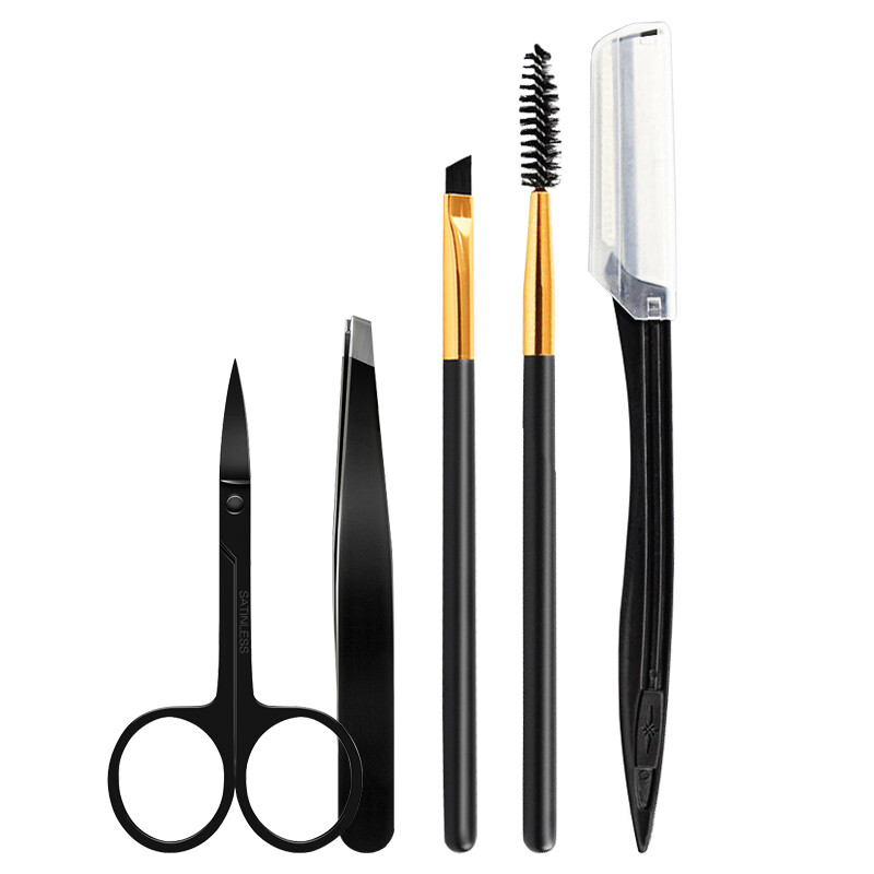 Uplus beginner stainless steel precision eyebrow repair tool 5-piece set (eyebrow repair set, makeup eyebrow scissors, eyebrow brush, spiral eyebrow brush, eyebrow repair knife for men and women)