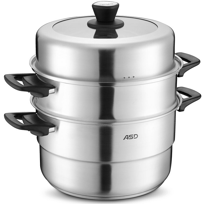 Ashtar three-layer 34cm double bottom stainless steel steamer qn1534 can be used as three-layer double-layer steamer, steamer drawer, open fire and induction cooker