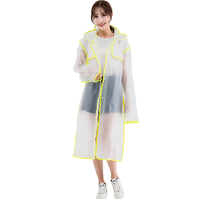 Yuhang outdoor EVA raincoat mountaineering hiking adult translucent fashion raincoat thickened non disposable raincoat men's and women's long HAT XL va616 yellow edging
