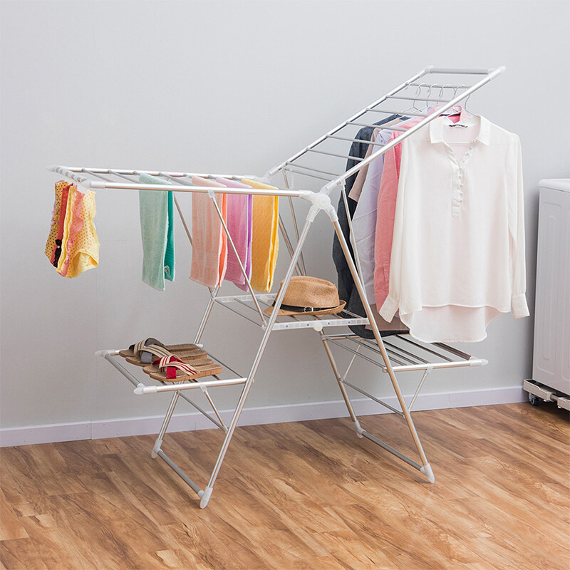 Ourunzhe clothes rack aluminum multi-layer airfoil foldable floor clothes rack clothes shoes and hats large space clothes rack with socks rack