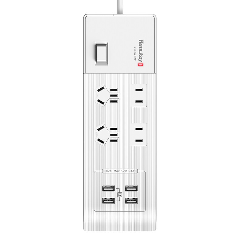 Huntkey's new national standard USB socket fast charging / patch panel / row / row / patch panel / wiring board / tow panel 4-position master control sv407 1.8m long wire drawing process 5v3 1A