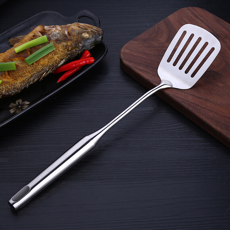 TDE German frying shovel 304 stainless steel frying pan shovel flat bottom pot shovel egg shovel pancake leakage shovel steak shovel long handle German flat shovel