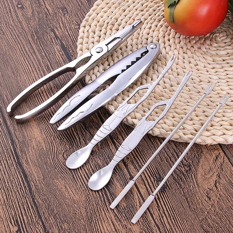 Baijie crab eating tool set hairy crab stainless steel crab needle crab peeling pliers crab knife practical crab tool 6-Piece set