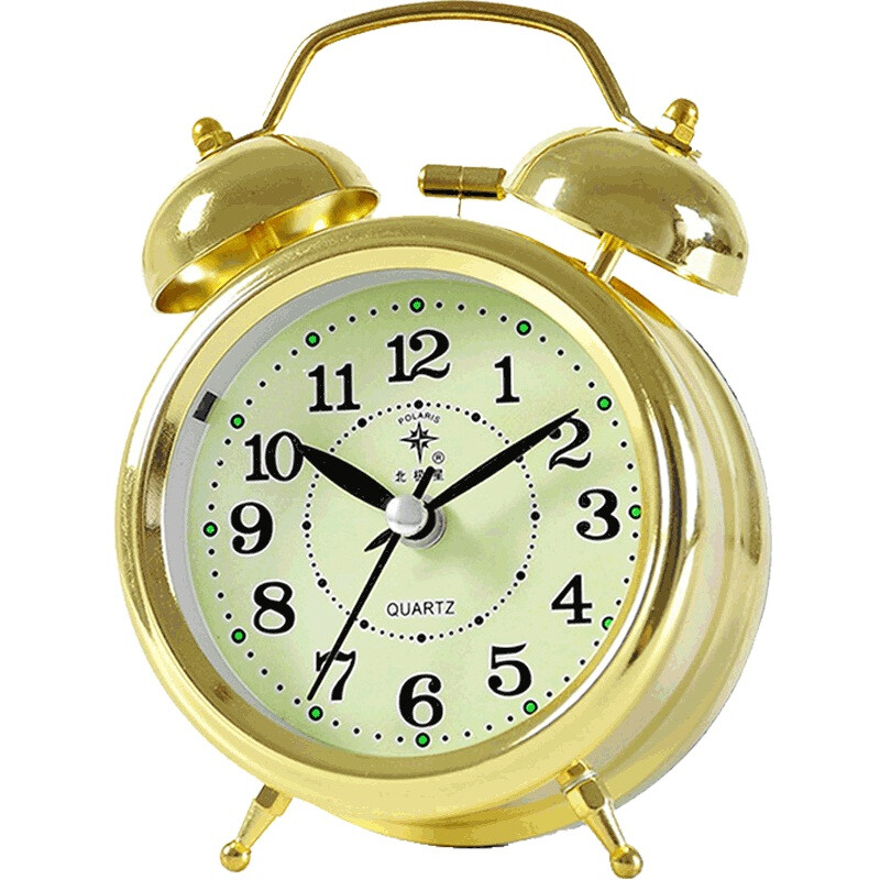 Polaris alarm clock retro silent quartz clock personality luminous small alarm clock creative student double bell children's alarm clock bedroom bedside night light ringing alarm clock 6008 gold