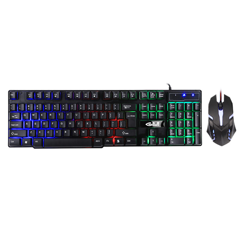 Gesobyte gx10 wired game keyboard and mouse set mechanical handle USB keyboard mouse game business keyboard colorful gradient luminous Mouse Black