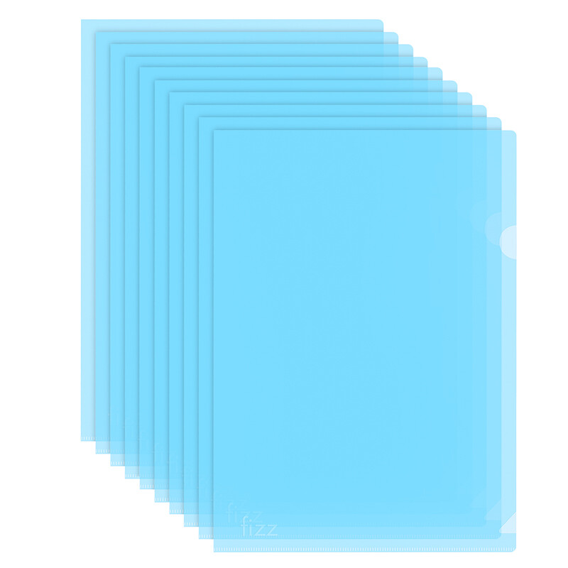 Fizz 10 PCs. thickened L-type A4 transparent document cover / single sheet folder / office supplies blue fz103004