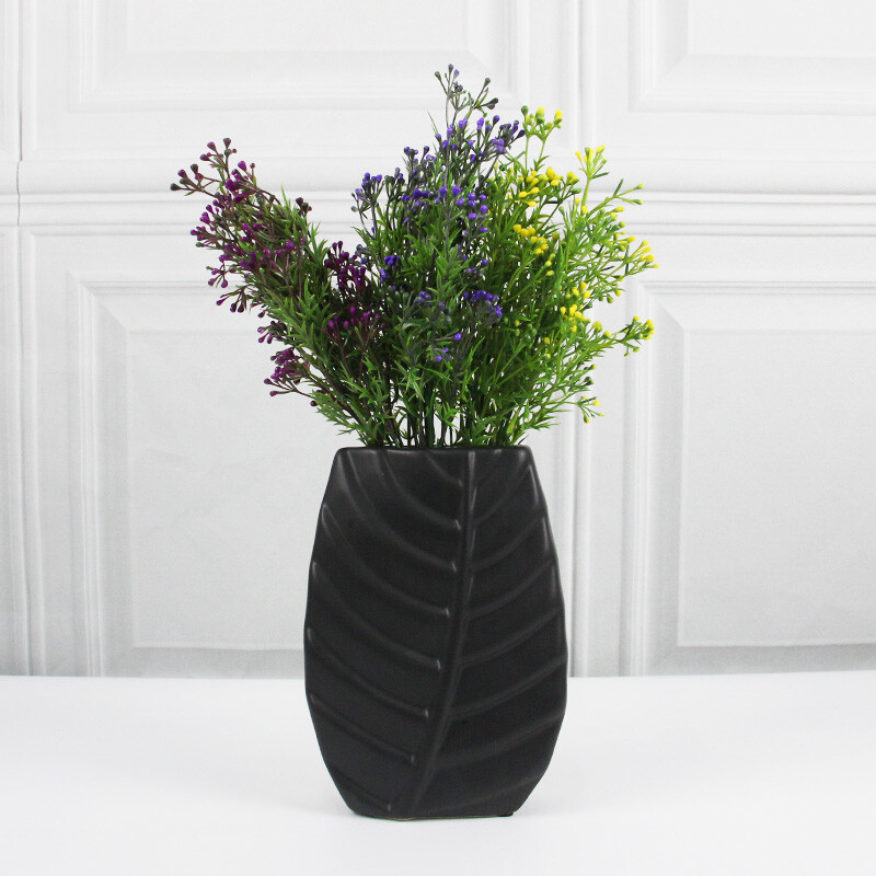 Cuttlefish ceramic vase black leaves 20cm living room dining table bedside table TV cabinet office meeting room windowsill desktop interior decoration dry flower ornaments small vase flower art