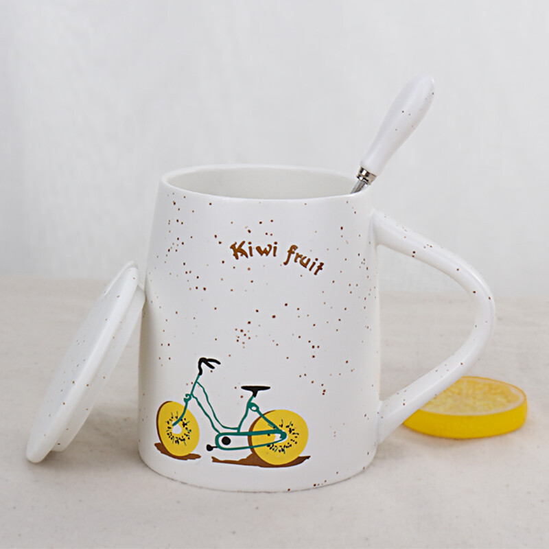 Bethers creative ceramic sky star Mug bicycle fruit cup with cover and spoon lovely coffee cup couple white