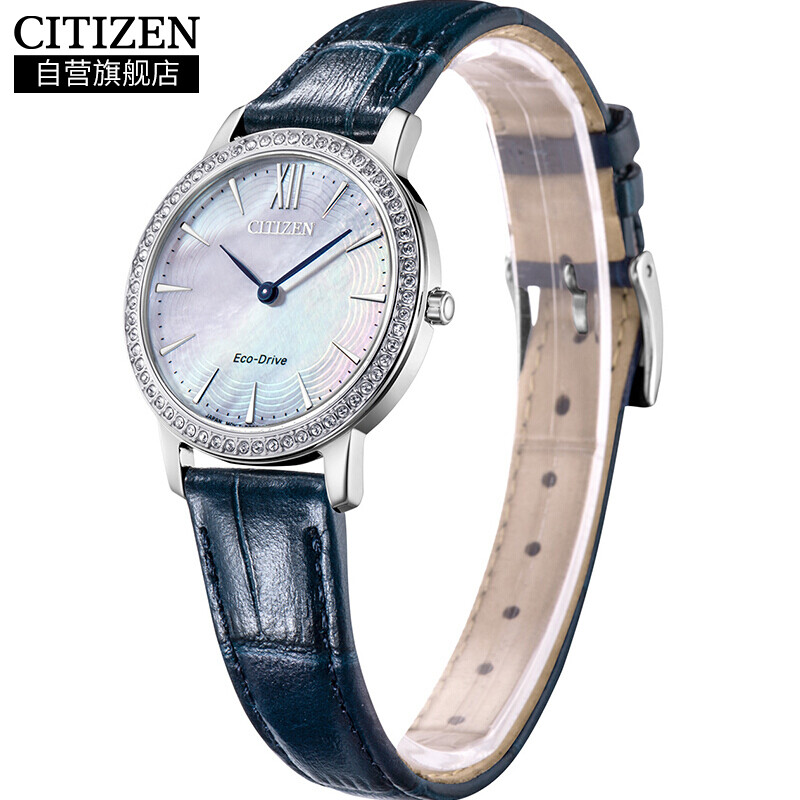 Citizen photokinetic blue calfskin strap fashionable exquisite retro women's watch ex1480-15d