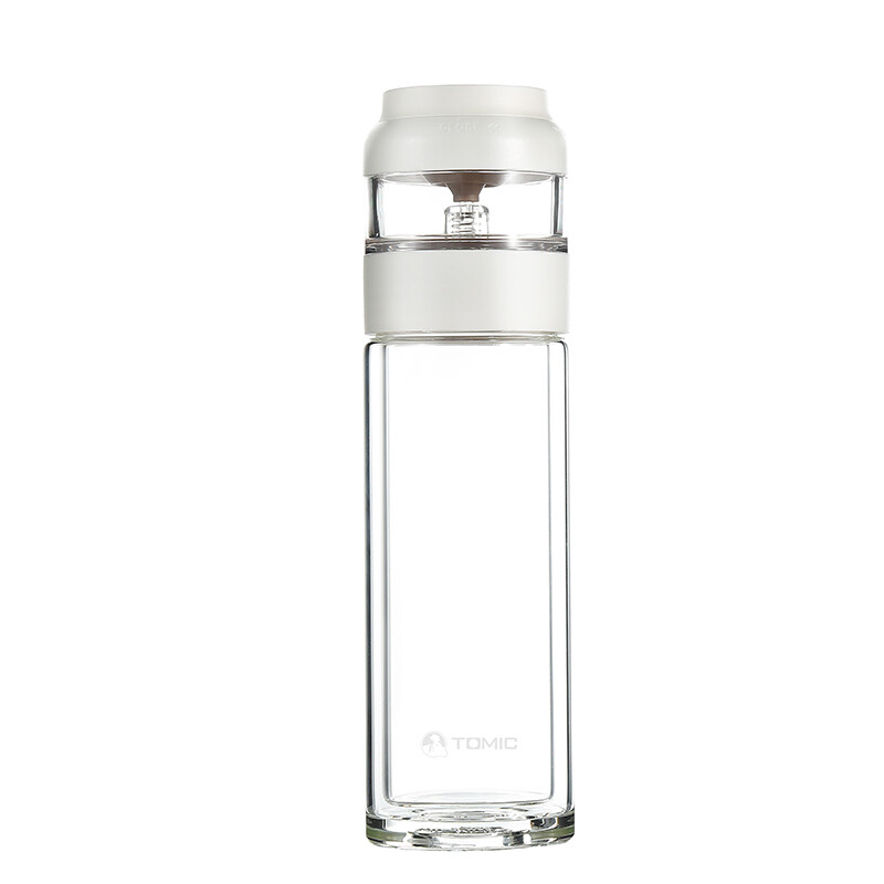 Tomic glass double-layer glass men's and women's portable filter water cup tea separation creativity handy tea cup tg82001 280ml elegant white