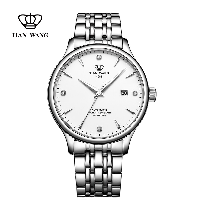 [Jingxuan Shangpin x Tianwang] Tianwang watch Kunlun series steel band mechanical watch business men's watch clock couple watch white gs5876s / D-A