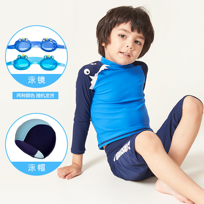 Chess posture children's swimsuit boy student swimsuit baby middle and large children's split swimsuit swimsuit boy's long sleeved surfer suit ezi18b001-1 blue little monster 100cm