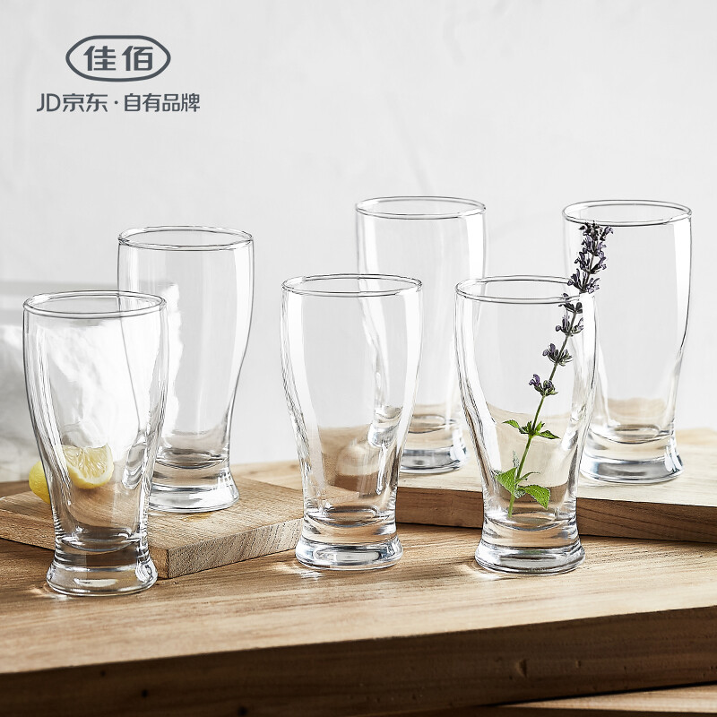 Jiabai 375ml glass beer cup 6 juice cups, beverage cups, milkshake cups, milk cups, water cups, tea cups [self operated by JD]