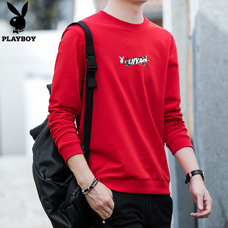 Playboy long sleeve sweater men's Pullover 2019 spring and autumn new round neck Korean jacket young students' cotton clothes men's fashion syh304 red M