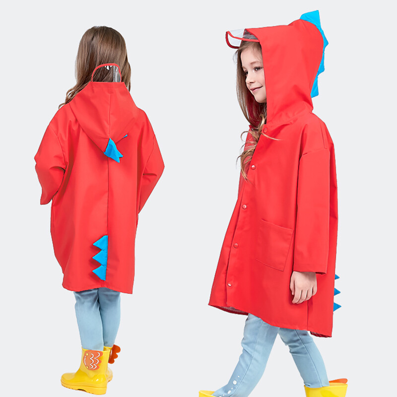 Bangini children's raincoat non disposable boys and girls' raincoat cloak raincoat cute little dinosaur pupils' schoolbag raincoat cloak children's rain gear reusable Red XL
