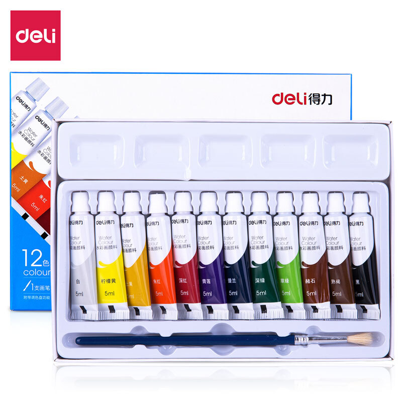 Deli 12 color 5ml entry-level watercolor painting pigment for student art watercolor pigment 73859