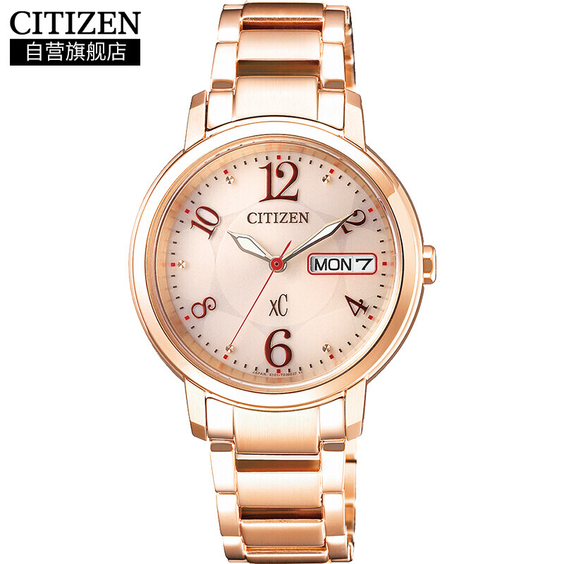 Citizen photo kinetic energy Sunday date display Pink Gold strap business simple fashion women's watch ew2423-52wb