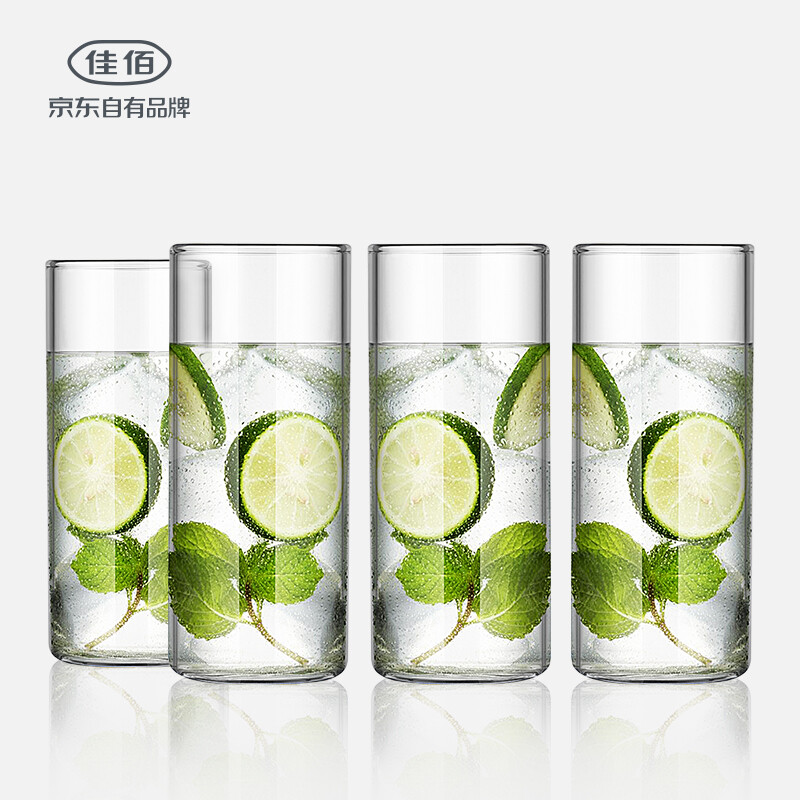Jiabai glass high borosilicate heat-resistant water cup fruit juice cup tea cup household water cup set 320ml four pieces