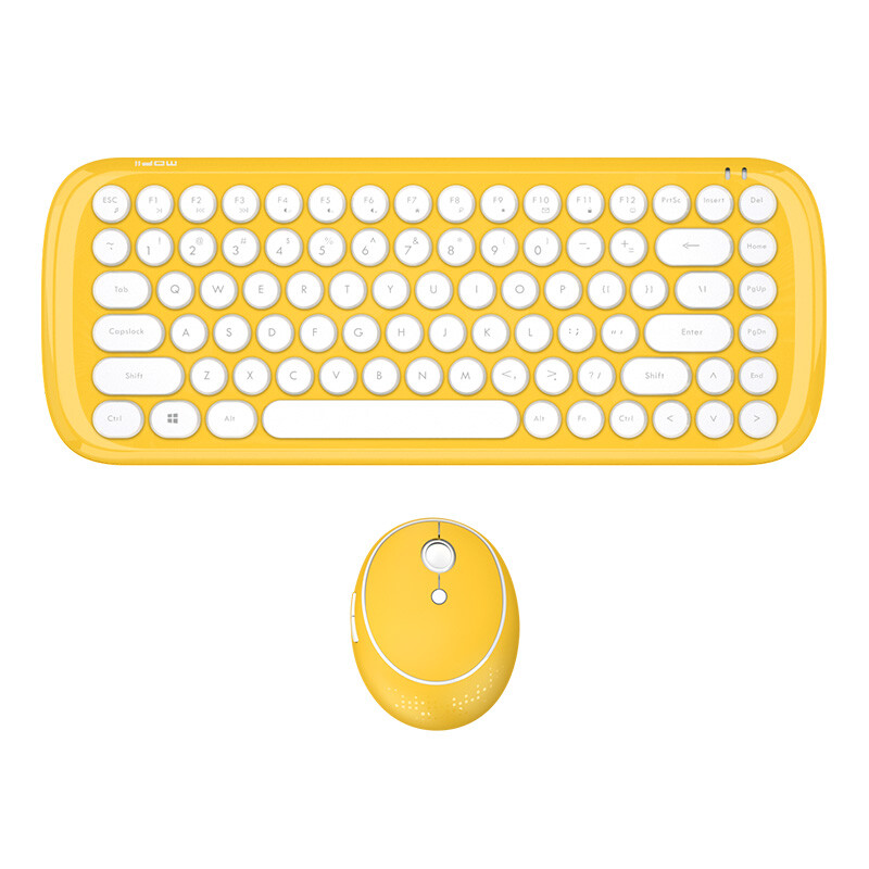 Mofii candy wireless keyboard and mouse set round chocolate key and mouse set office and home notebook desktop computer white yellow