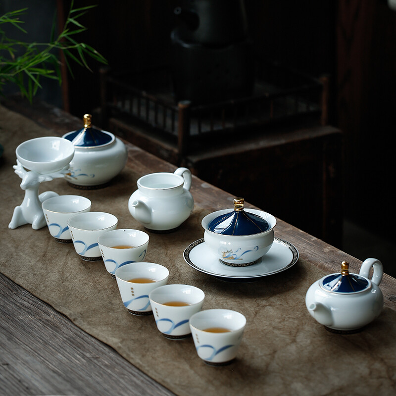 Sushi ceramics tea set set Phnom Penh New Silk Road kungfu tea set creative and elegant bowl covered teapot tea pot with eight tea cups exquisite gift box