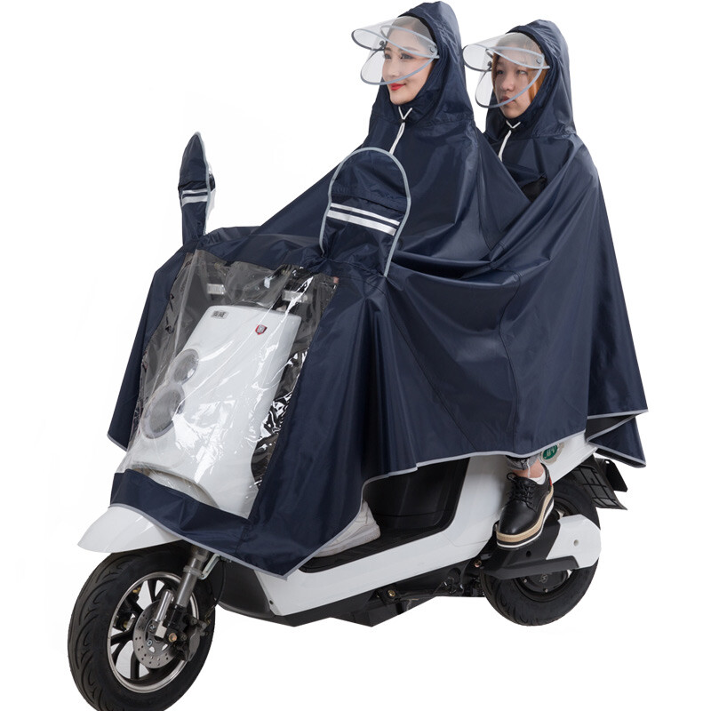 Yuhang outdoor riding electric battery motorcycle raincoat men's and women's double poncho large brim 4XL Navy