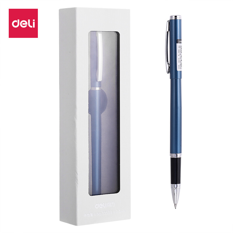 Deli 0.5mm neutral pen metal conference signing pen with pen box dark space blue