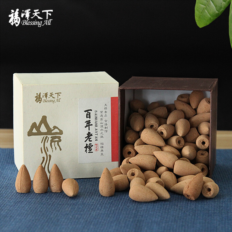 Fuze Tianxia sandalwood backflow incense granules century old sandalwood cone incense tower incense 200g pack about 100 granules