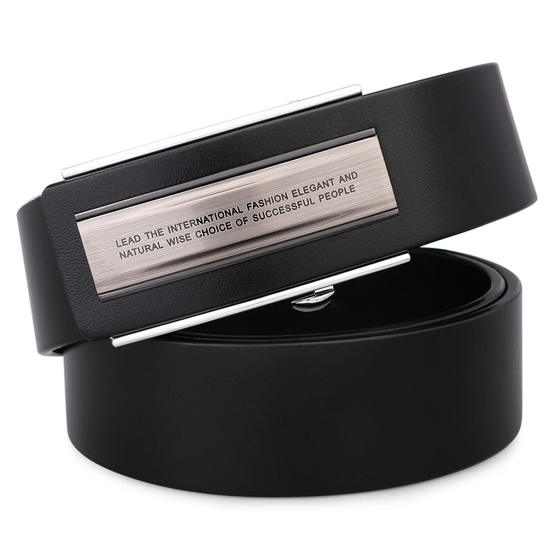 Cattle headed men's leather belt, toothless automatic buckle, youth belt, men's headband, cattle leather pants, men's 7113 elegant black