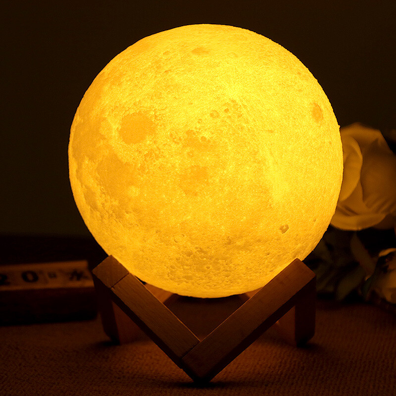 Extreme space (jdkj) creative gift moon light 3D printing three color switching moon light LED small night light for girlfriend birthday gift for friend Valentine's Day gift 15cm