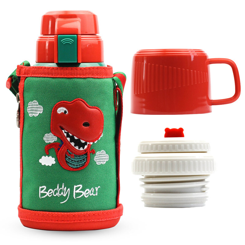 Cup with bear children's thermos cup with straw children's water cup 316 stainless steel double cover dual-purpose Baby Cup Men's and women's children's thermos 600ml 3D version - Dinosaur
