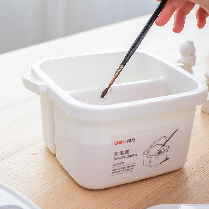 Deli basic art supplies plastic pen washing barrel pen washing box pen washing barrel portable pen washing barrel oil painting pen washing barrel white 73874