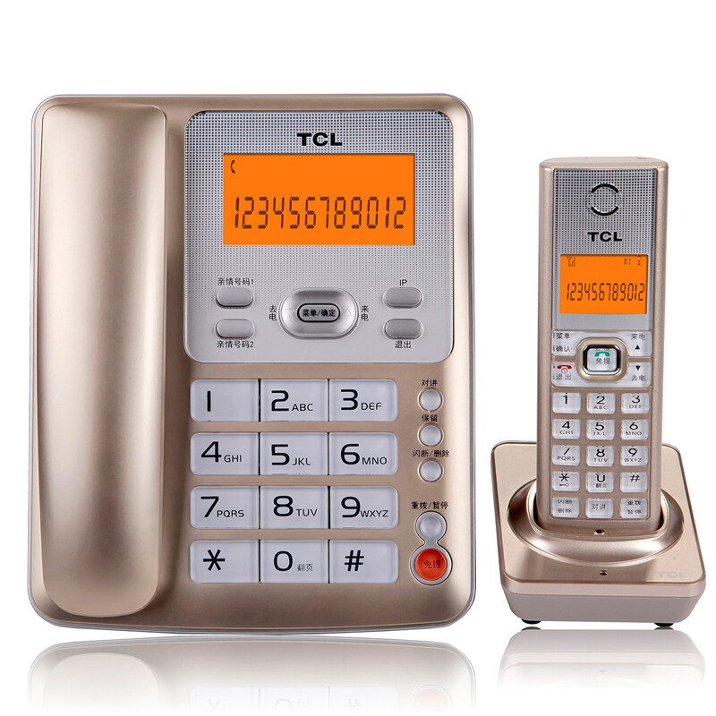 TCL D60 digital cordless telephone landline submaster Chinese menu hands-free large key screen backlight home office fixed wireless landline / one set for one (champagne gold)