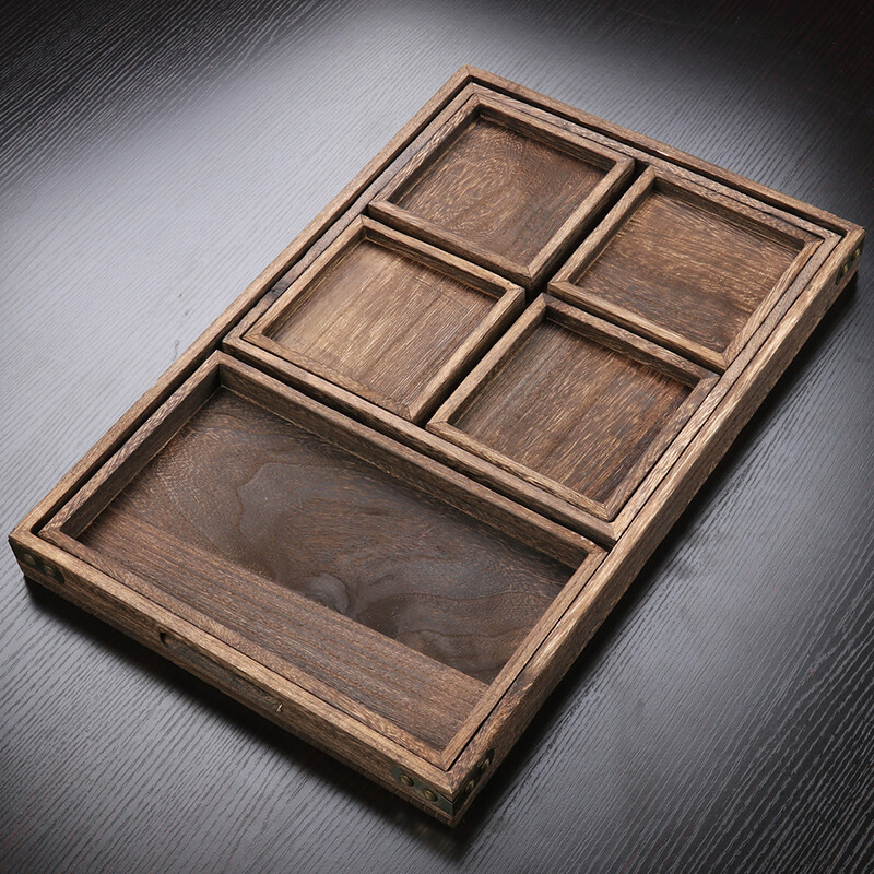 Shangdi Japanese style burning Tung wood tray solid wood tea tray wooden tea tray retro rectangular large wooden tray dessert tray