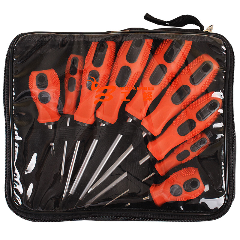 Worker bee fs023-1g chrome vanadium steel screwdriver set manual tool cross slotted screwdriver large and small 10 piece soft cloth tool bag tool package