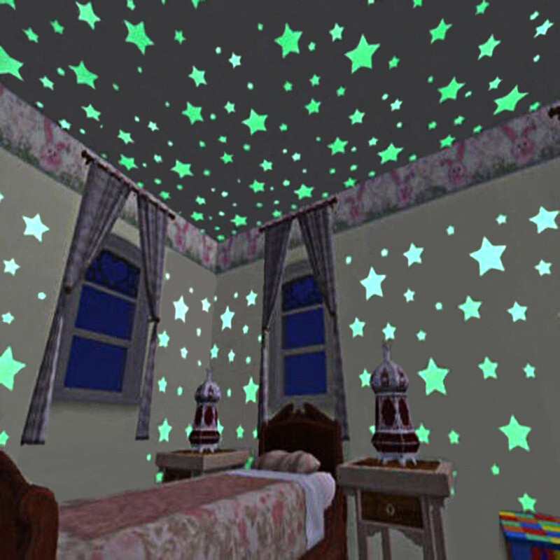 Green reed luminous star fluorescent wallpaper children's room layout birthday party layout venue 3cm 200 free glue point stickers