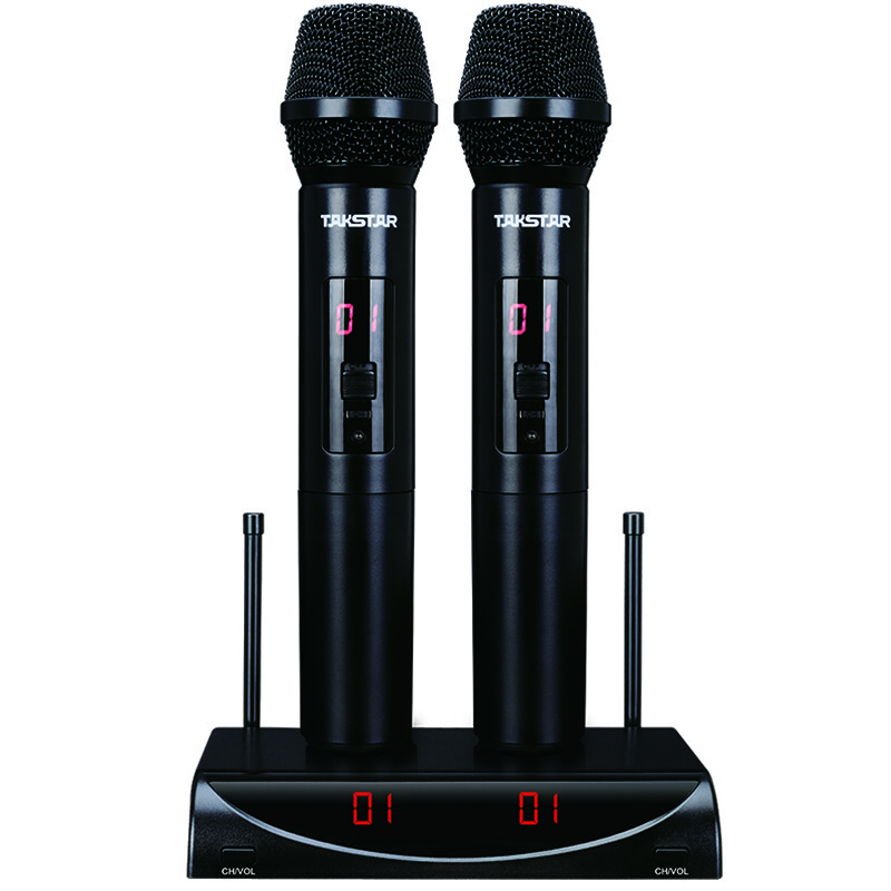 Takstar X3 wireless microphone one to two U-section FM home KTV conference stage two hands holding microphone portable USB powered piano black