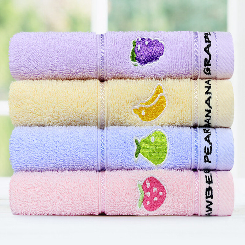 Grace towel home textile 4-Pack children's towel plain embroidered fruit children's towel 50 * 24cm Red + Blue + Yellow + purple 48g
